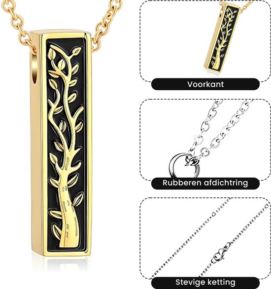 Luxe Ashanger - met Ketting (55 cm) - Voor As, Haren of Parfum - Assieraad - As Ketting - Gedenksieraad - Urn - As Hanger - Incl. As vuller en Opbergzakje - Gold Tree