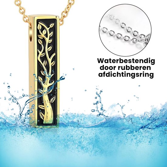 Luxe Ashanger - met Ketting (55 cm) - Voor As, Haren of Parfum - Assieraad - As Ketting - Gedenksieraad - Urn - As Hanger - Incl. As vuller en Opbergzakje - Gold Tree