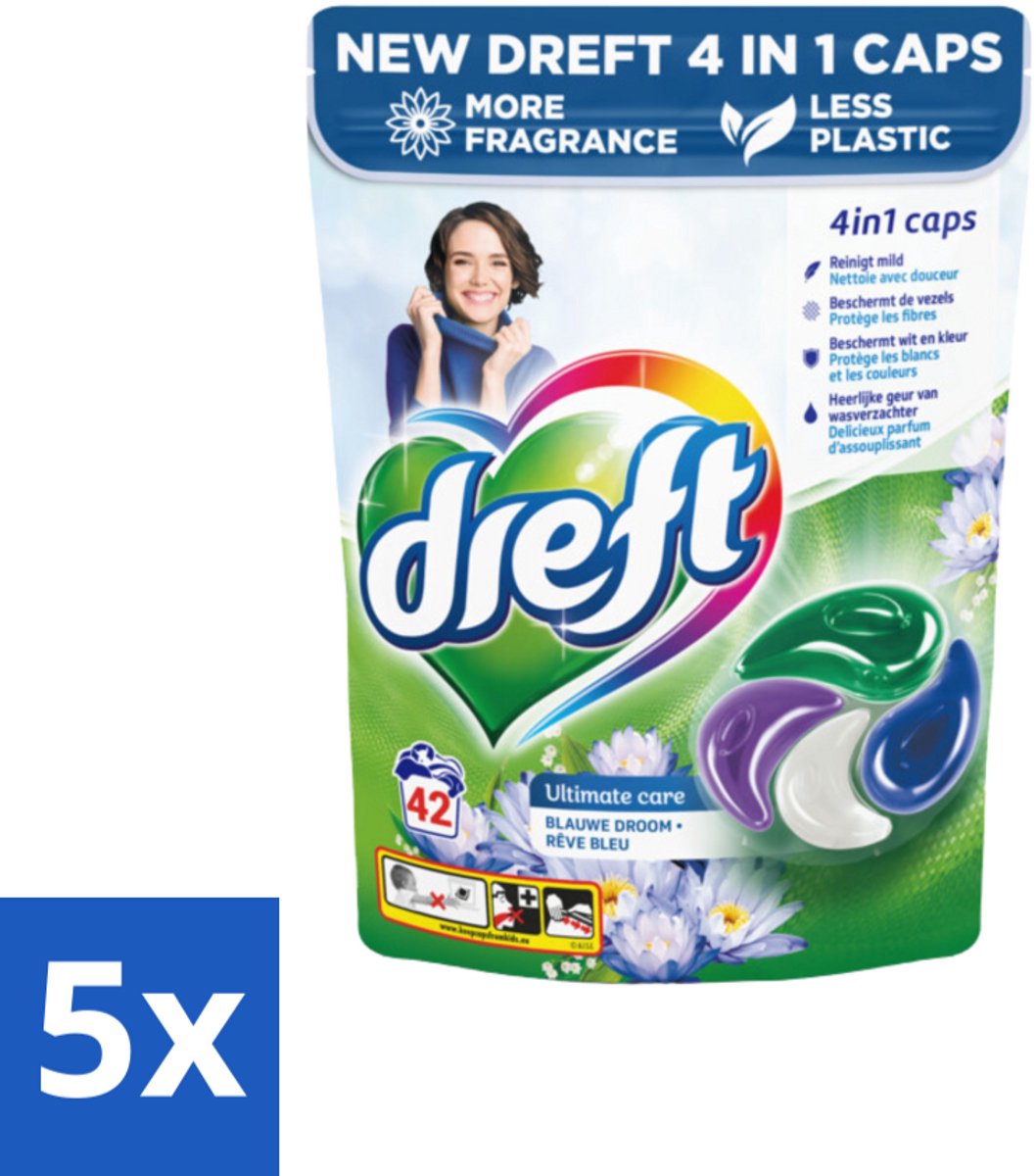 5 x Dreft - Wasmiddelcapsules - 4-in-1 Blue Dream - Krachtige waskracht - 42 Wasbeurten - Wasmiddelcapsules - 4-in-1 - Kleurbescherming - Frisheid - Wasmachine