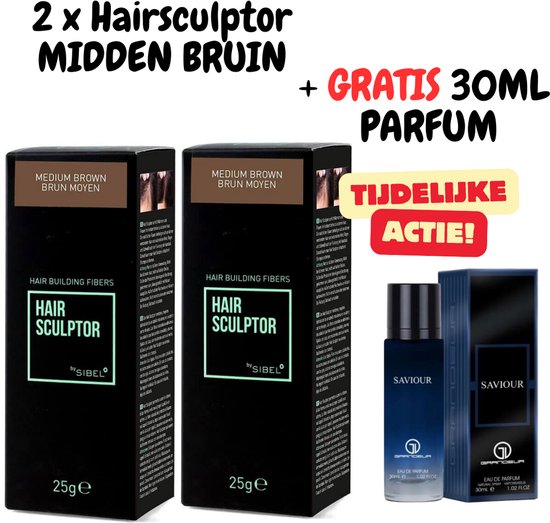 SCULPTEUR DE CHEVEUX 2 X FIBRES DE CONSOMMATION CHEVELU BRUN MOYEN 25GR + 30ML DE PARFUM OFFERT