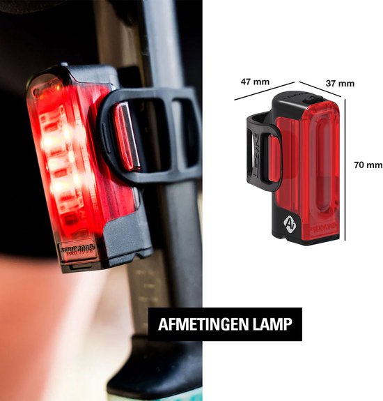 Lezyne Strip Pro AI Achterlicht - Fietslamp achterlicht - Veiligheidslampje - USB-C Oplaadbare Fietsverlichting - 7 standen - AI Waarschuwing Remlichtfunctie - IPX7-waterdichtingsnormen - Zwart — afbeelding 3