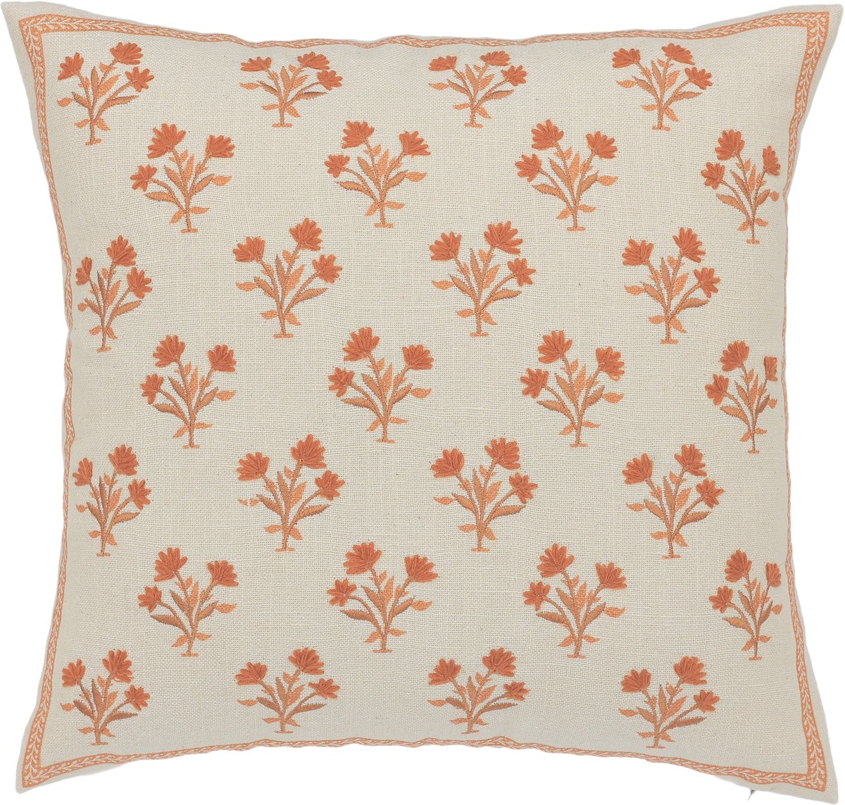 Urbane Hide Kussenhoes | Kussenhoesjes | Sierkussen | 50x50 cm | Bloemen | Katoen en acryl | Beige met oranje | Zonder binnenkussen