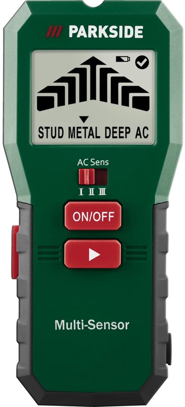 PARKSIDE Multifunctionele Detector - Leidingzoeker - Inclusief batterijen - Multisensor - Zoekt stroomvoerende leidingen, metalen onderdelen, houten balken en holle ruimtes - Nauwkeurige lokalisatie via intensiteitsgrafiek & ondersteunend geluid