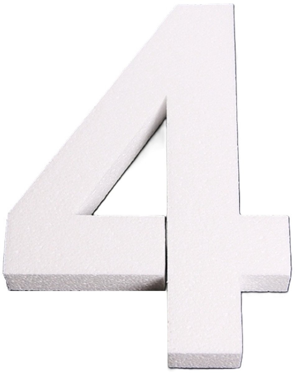 Piepschuim cijfer 4 jaar - H25 cm - hobby/knutselmateriaal - DIY - Knutselen - Cijfers zelf maken - wit