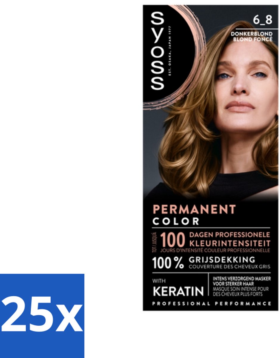 25 x SYOSS - Permanent Coloration 6-8 - Haarverf - Permanente Haarkleuring - Donkerblond - Grijsdekking - Permanente Haarkleuring - Donkerblond - Grijsdekking - Keratine - Haarkleur