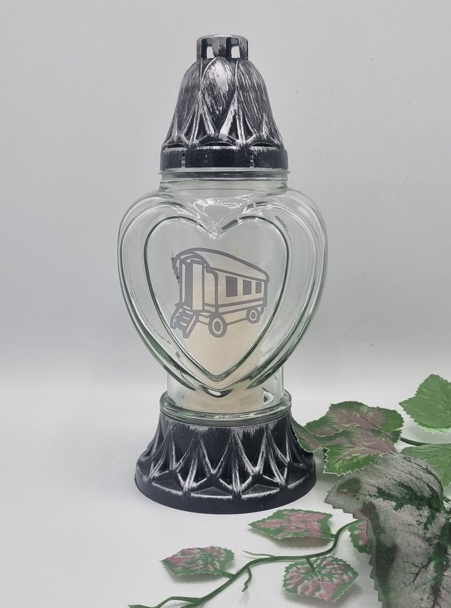 Herdenkingslicht - P39 - Transparant glas - Zilver - Woonwagen N - Grafkaars – Graflicht