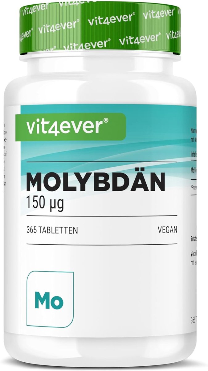 Molybdeen - 150 µg - 365 tabletten in een voorraad van 12 maanden - Puur natriummolybdaat - Essentieel sporenelement - Hoog gedoseerd - Veganistisch
