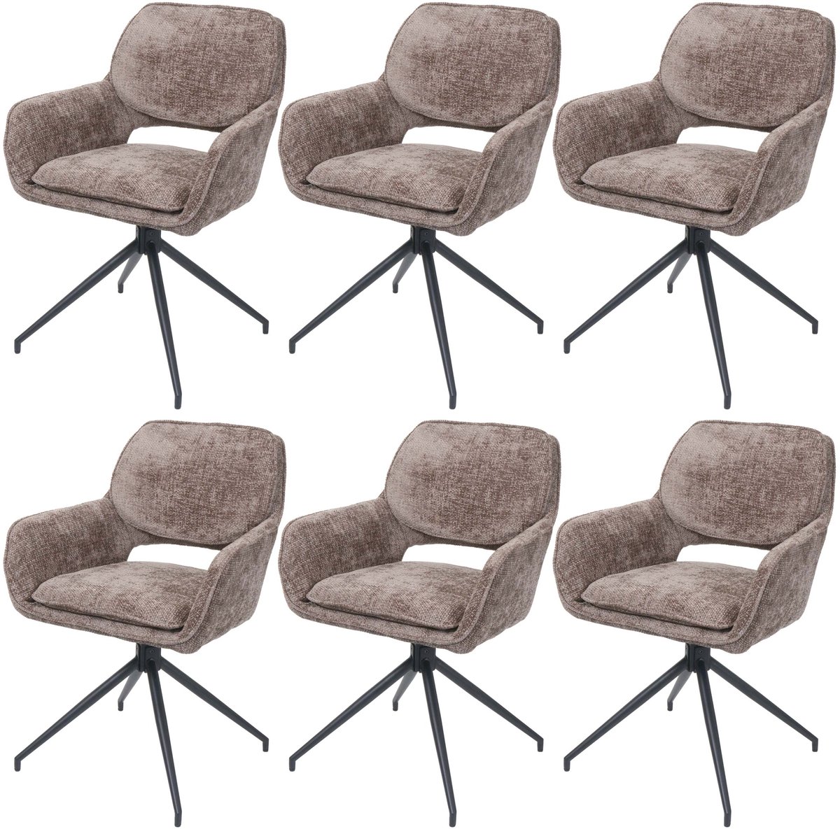 Set van 6 eetkamerstoelen MCW-N74, keukenstoel, draaibaar met Auto-Return, chenille (490 g/m²) ~ bruin