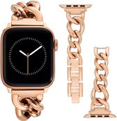 Rosé gouden metalen schakelarmband voor Apple Watch, met horloge en losse bandjes.