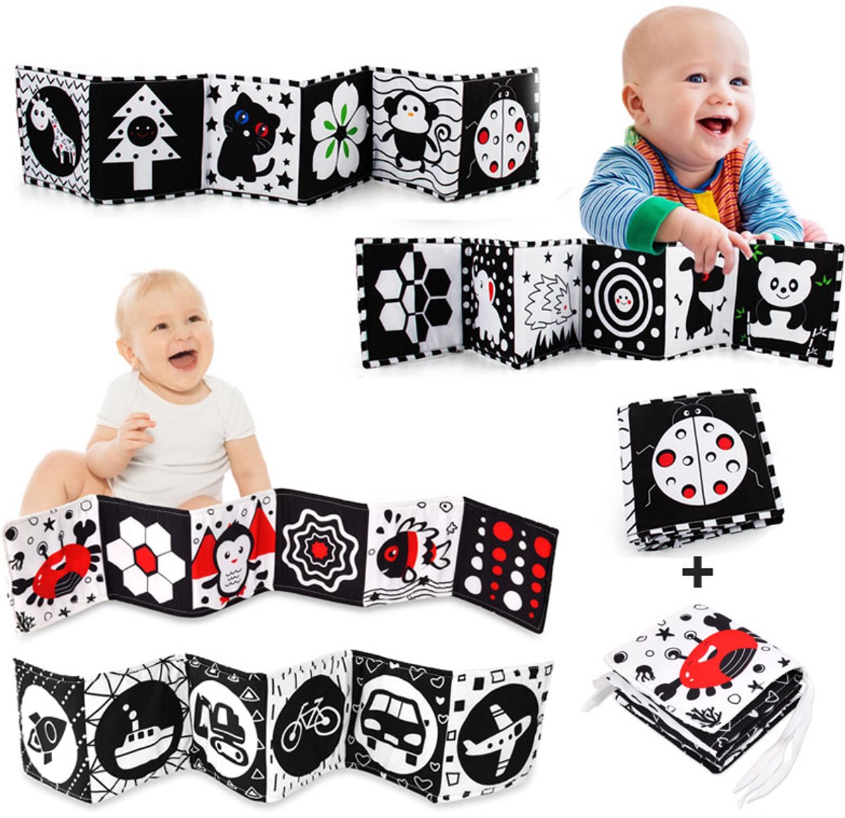Image of 2 Stuks Knisperboekje Baby - Interactief Speelgoed - Babyboekje - Kinderboeken - Zwart Wit - Cadeau - 3 tot 36 Maanden (Lieveheersbeestje + Krab)