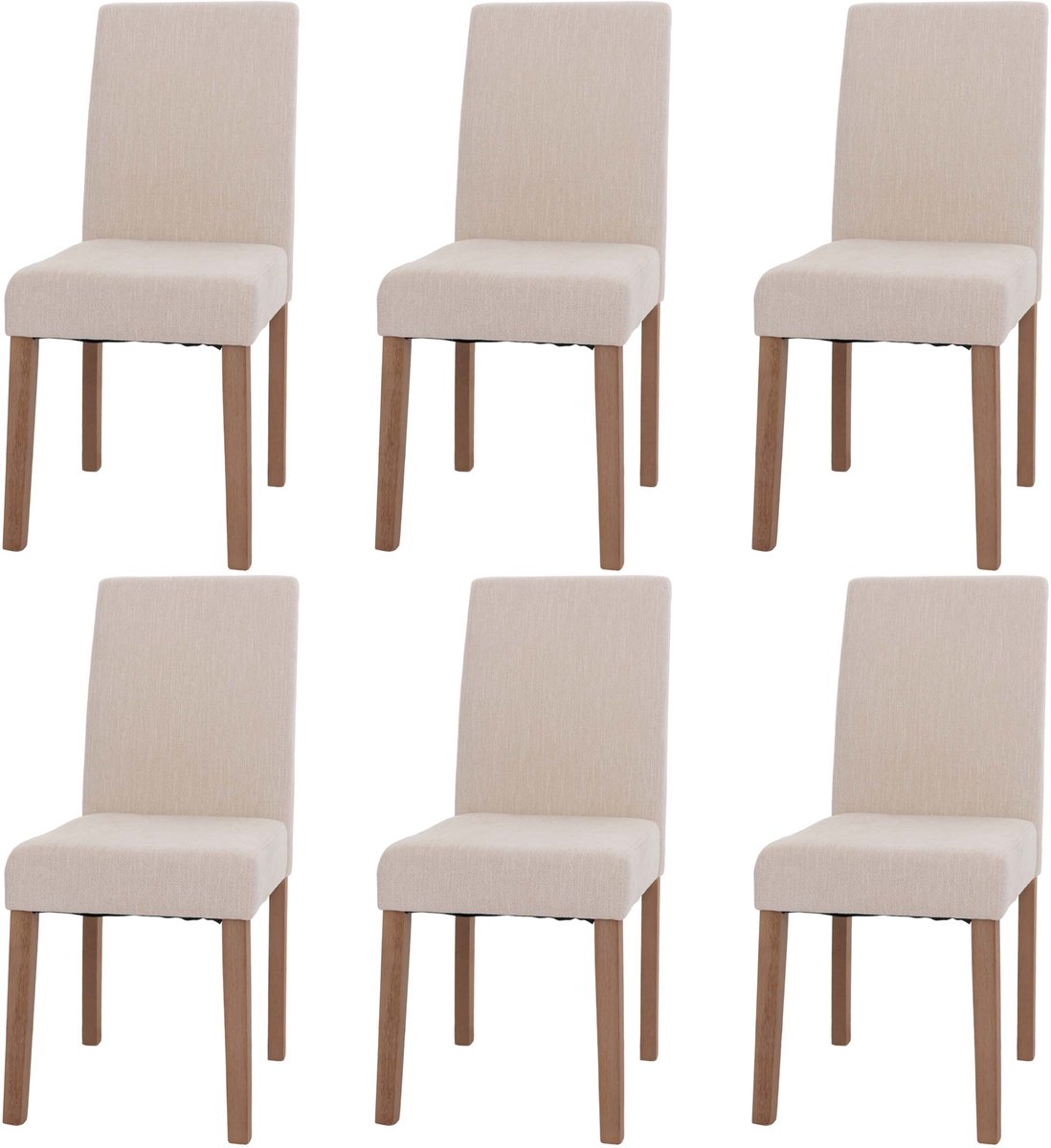 MCW Set van 6 eetkamerstoelen Littau, keukenstoel met hoge rugleuning, stof/textiel chenille hout ~ crème, naturelkleurige poten