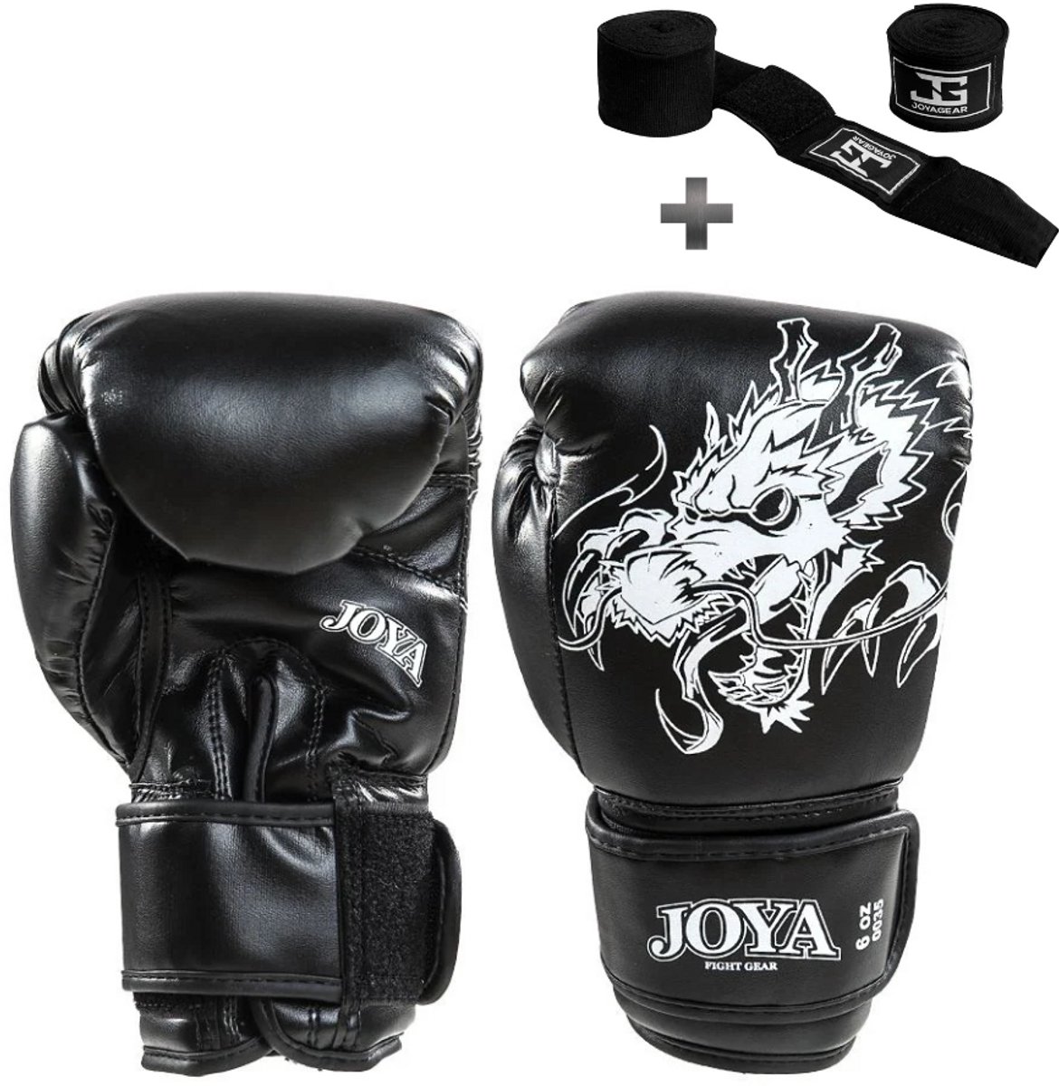Joya Kinder Bokshandschoenen – Dragon Wit - 10 oz – PU Leer – Kickboksen & Boksen – Inclusief Bandage – Joya Fight Gear