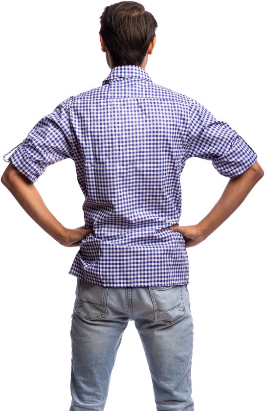 Samex® Oktoberfest Homme - Chemisier - Boutons Oktoberfest - Chemise tyrolienne - Lederhosen Homme - Blauw - Wit - Taille XS