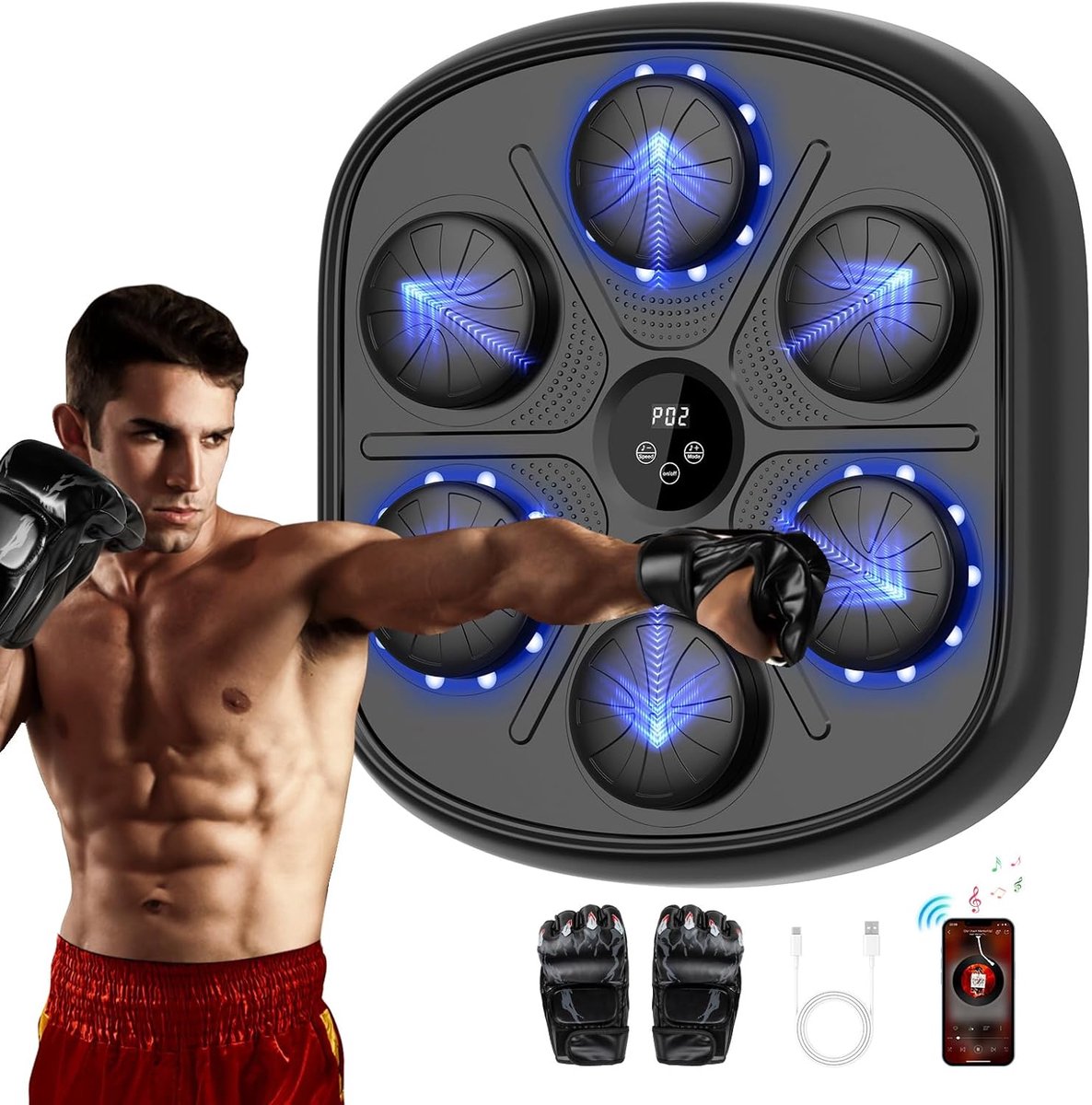 Boksmachine met LED-verlichting en aanpasbare trainingsmodi voor kinderen en volwassenen