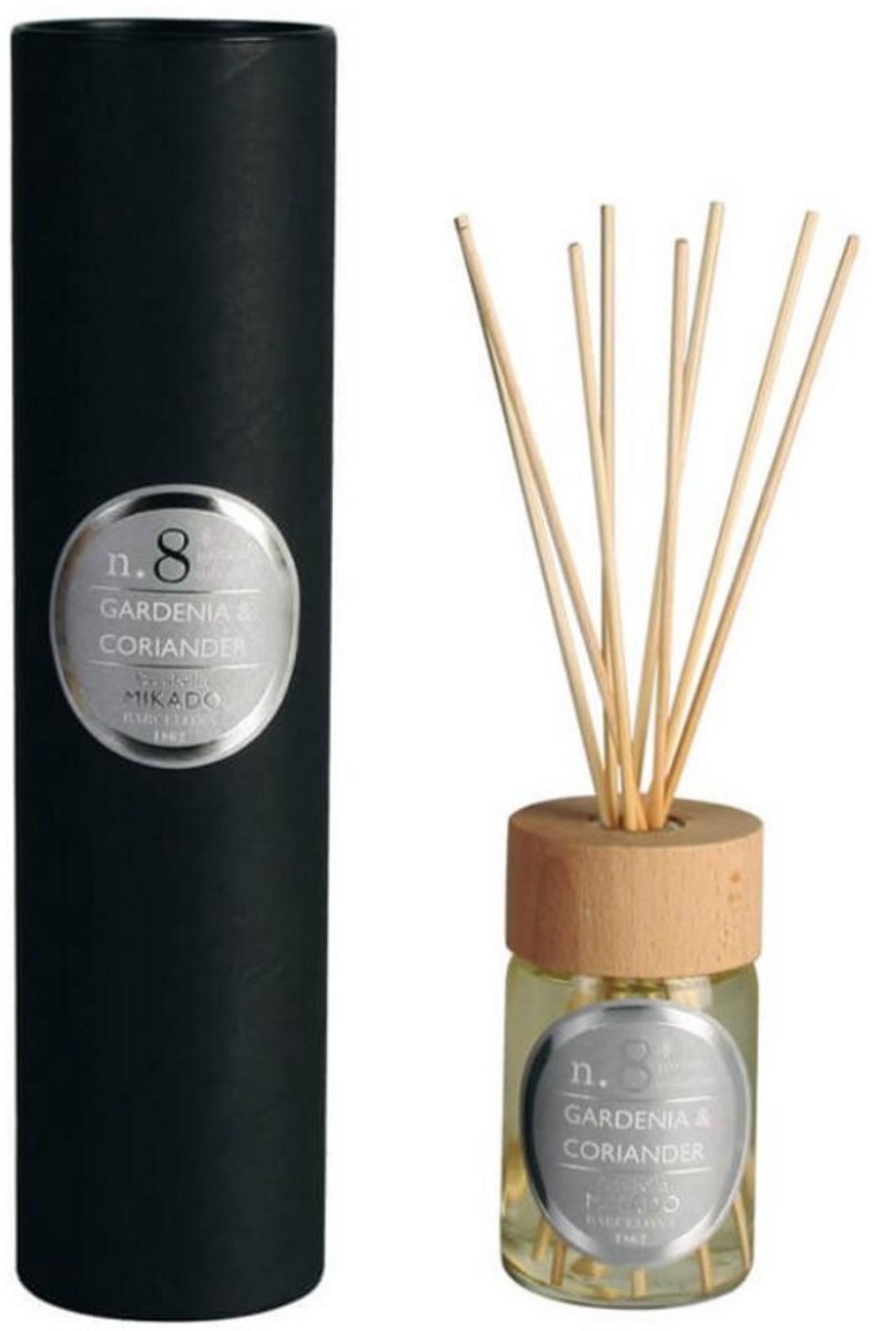 Cerabella Geurstokjes Diffuser N.8 – Gardenia & Koriander – 100 ml – Luxe huisparfum met 8 stokjes en houten deksel