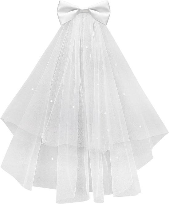 Allecto plus - Bruidssluier met strik voor bruiloftsfeest - Witte tule haarclip - Haaraccessoires dames en meisjes