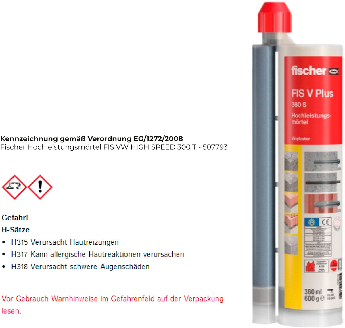 Fischer hoogwaardige mortel FIS VW HIGH SPEED 300 T - 507793