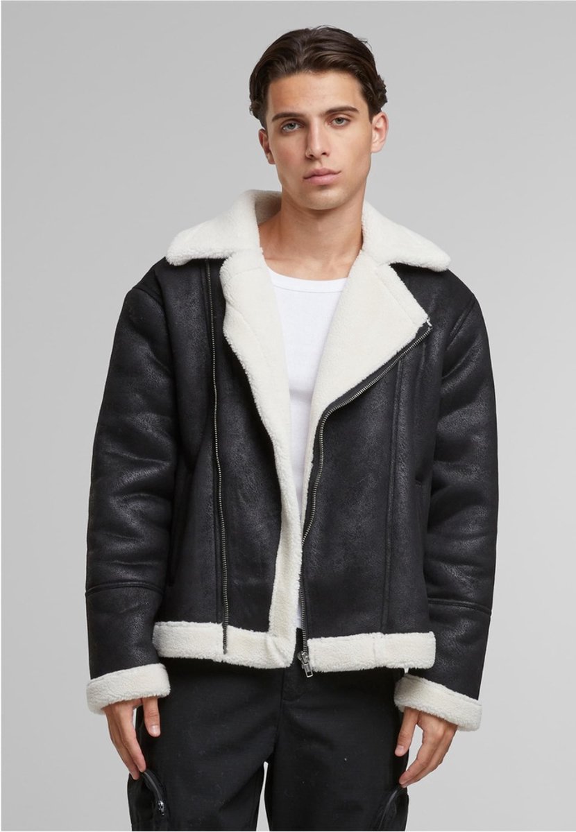 Urban Classics Shearling Biker jacket 5XL Zwart