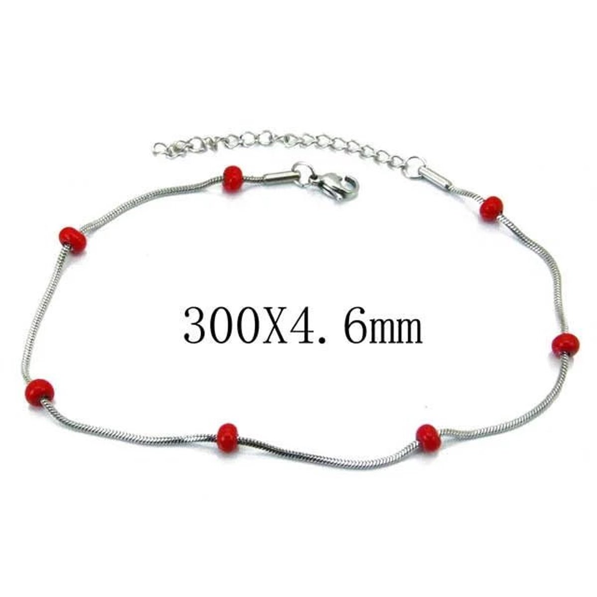 Aramat Jewels | Enkelbandjes | Stalen Enkelbandje met Kralen | Rood | |3mm | Staal | Volwassenen | Verkleurd niet