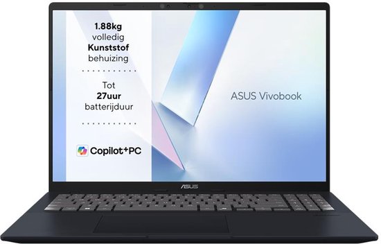 Ordinateur portable ASUS Vivobook 16 X1607QA-MB112W Qualcomm Snapdragon X1-26-100 40,6 cm (16") WUXGA 16 GB LPDDR5x-SDRAM 1 To SSD Wi-Fi 6E (802.11ax) Windows 11 Home Blauw