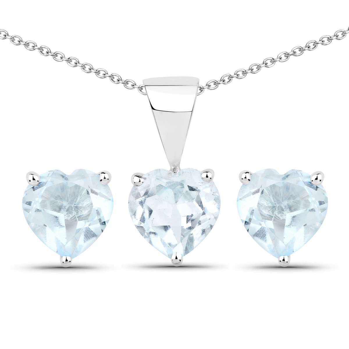 Vira Jewels Schmuck-Set Silber 925 rhodiniert Ohrringe und Halskette mit Blautopas (beh.) Herz-Form