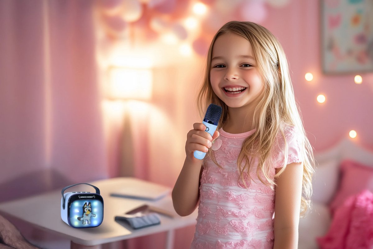Bluey - karaoke set voor kinderen - draadloze microfoon en speaker - met lichteffecten en stemeffecten — afbeelding 3