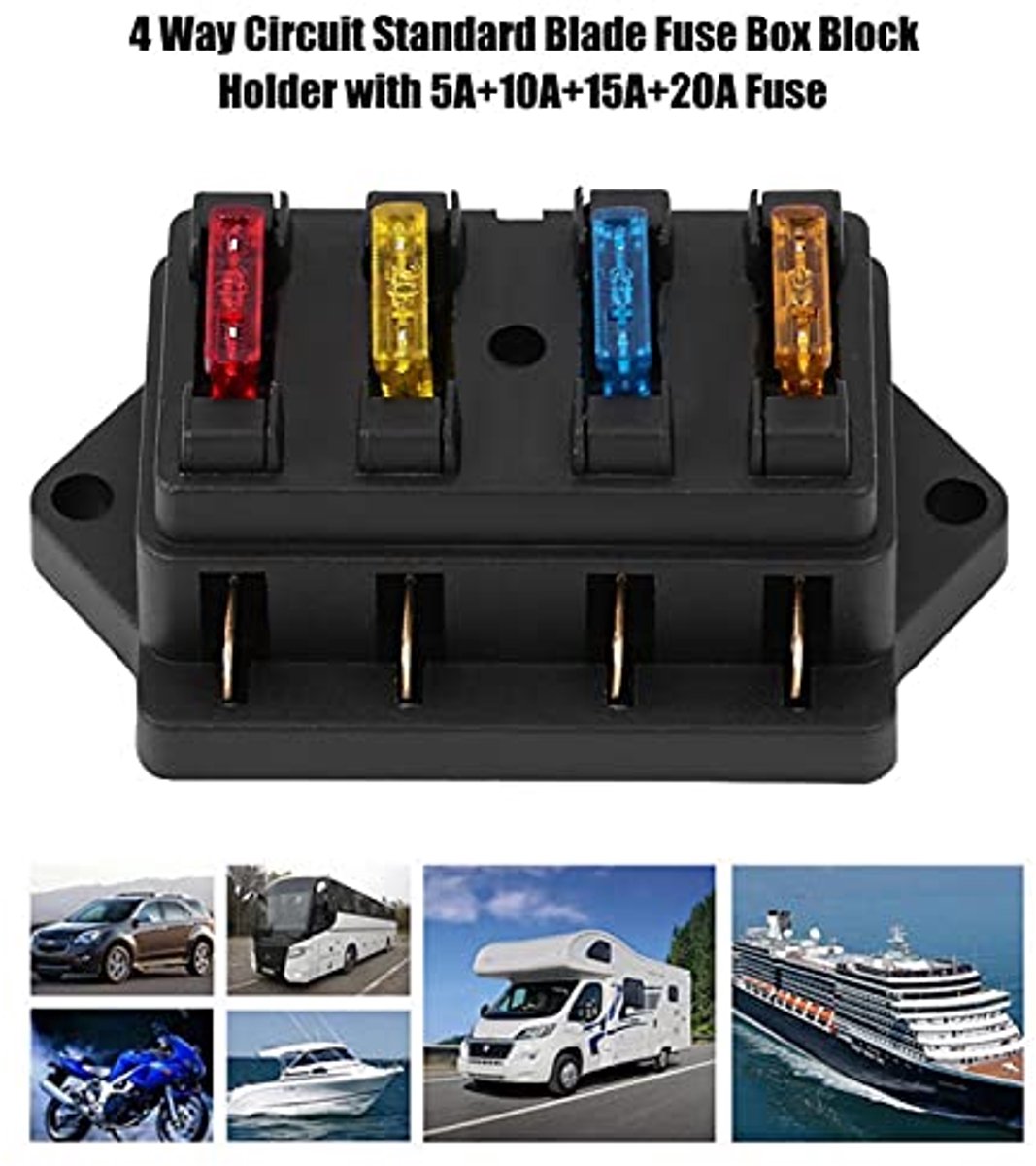 Fuse Holder Dustproof Fuse Block Black 1-40A Medium Blade for Car Truck Boat Racing
