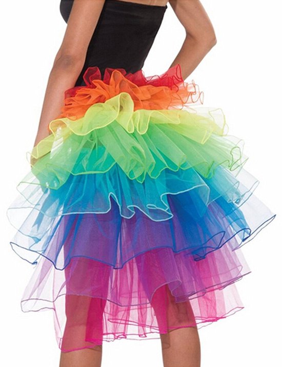 KIMU Tutu Staart Regenboog Tule Rok - XS S M L XL - Papegaai Petticoat Rokje Eenhoorn Rainbow Gekleurde Sleep Paradijsvogel Pride Unicorn Halloween