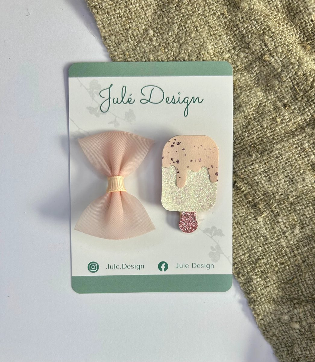 Julé Design haarspeldjes Roos ijsje / strik / roze / wit