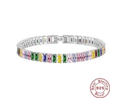 Borasi Regenboog Tennis Armband | 925 Zilver | 17 cm | Zirkonia Stenen | Zilver | Dames Armband | Elegant | Vrouwen Cadeau | Dames Sieraden |