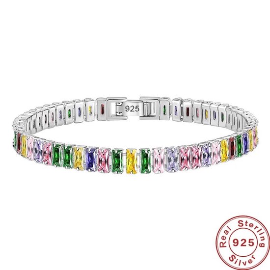 Borasi Regenboog Tennis Armband | 925 Zilver | 17 cm | Zirkonia Stenen | Zilver | Dames Armband | Elegant | Vrouwen Cadeau | Dames Sieraden |