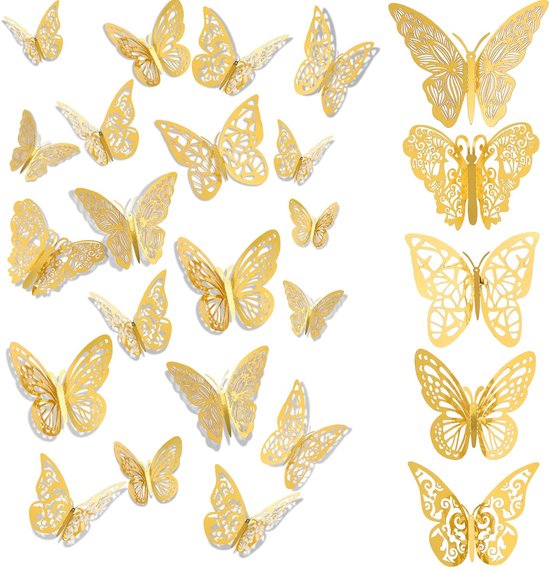 VKI Vlinders muurstickers, 3D vlinders DIY muur huisdecoratie babykamer, 12 stuks