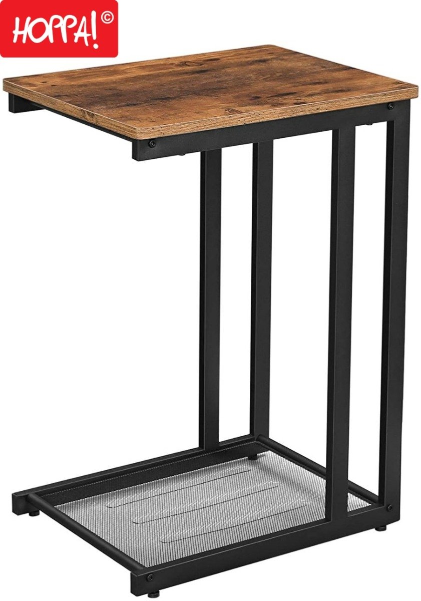 Hoppa! Bijzettafel met Roosterplank - Bruin/Zwart - Metaal - 48 x 35 x 65 cm (B x D x H)