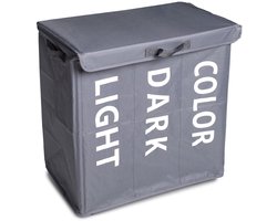 Shine XL Wasmand met 3 Vakken voor Lichte, Donkere en Gekleurde Was - Met Draaggrepen en 4 Wielen - Duurzaam - Inhoud 120 Liter - Grijs