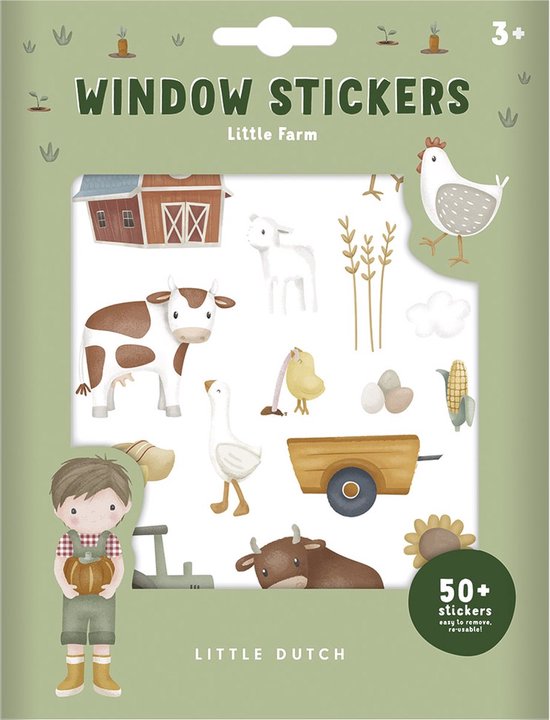 Little Dutch Raamstickers Boerderij - Herbruikbare Decoratieve Stickers voor Ramen en Spiegels - Creatieve Kinderkamer Decoratie