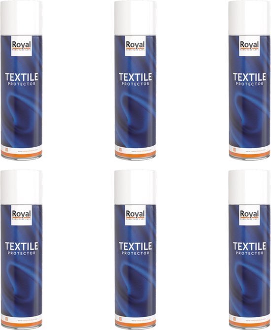 Set van 6 Royal textiel protector sprays met blauwe abstracte patronen.