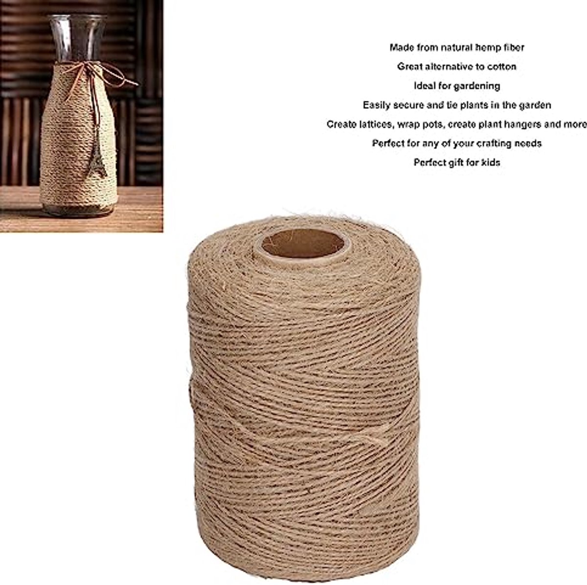 Natuurlijke Jute Touw, 984 Voet 2-laags 1 Mm Dunne Bruine Touwsterkte voor Knutselen, Haken, Cadeauverpakking, Tuinieren en Kerstversieringen - Craftsmen', Perfect voor