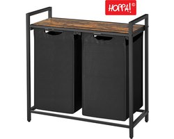 Hoppa! Wasmand met 2 vakken – vintage bruin-zwart, uitschuifbaar en uitneembaar