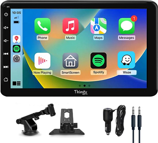 Foto: Thingy carplay scherm 7 inch apple carplay en android auto draadloos universeel touchscreen met twee bevestigingshouders makkelijke installatie navigatiesysteem auto spraakbediening bluetooth