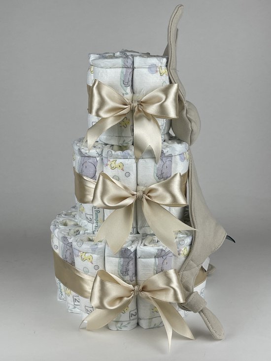 Chouette-Chouette - Luiertaart Neutraal - Kraamcadeau - Geboorte Jongen Meisje - Babyshower - Knuffeldoek Konijn Snoes Cream - Beige van Merkloos — afbeelding 2