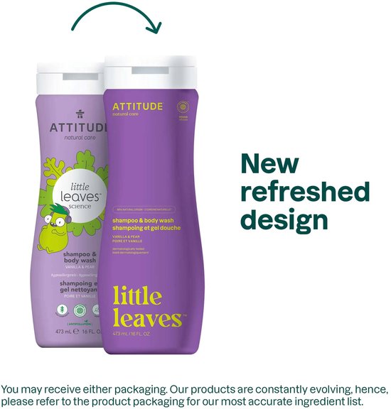 Attitude - Little Leaves 2in1 Vanille Peer Shampoo - 473ml van Attitude — afbeelding 2