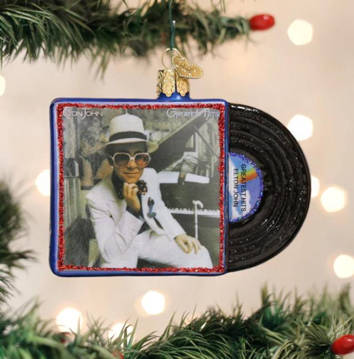 Glazen Kerstbal Elton John Album Greatest Hits – Old World Christmas – 10 cm