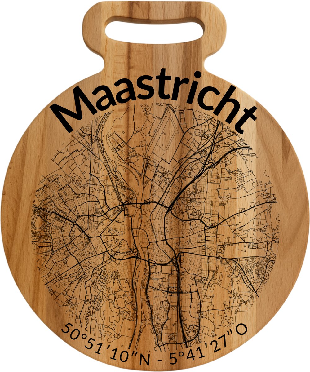 OakMan Objects - Houten Borrelplank - Maastricht Rond - Tapasplank of Serveerplank - Duurzaam Beukenhout - Gegraveerd - 25x20x2 cm