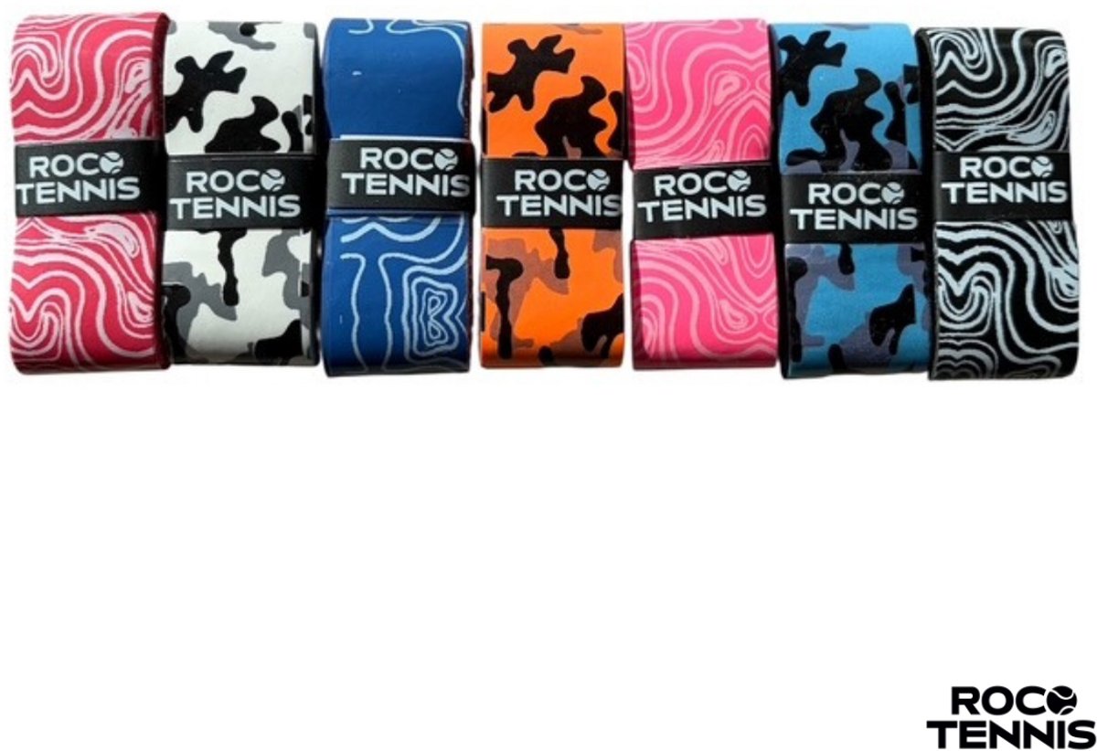 7 stuks | Roco Tennis Overgrips | Antislip | Dry | Zweetabsorberend | Uniek Patroon | Tennis | Padel | Badminton | Squash | Overgrip | Tennisgrips | Soft | Zacht | Multicolor