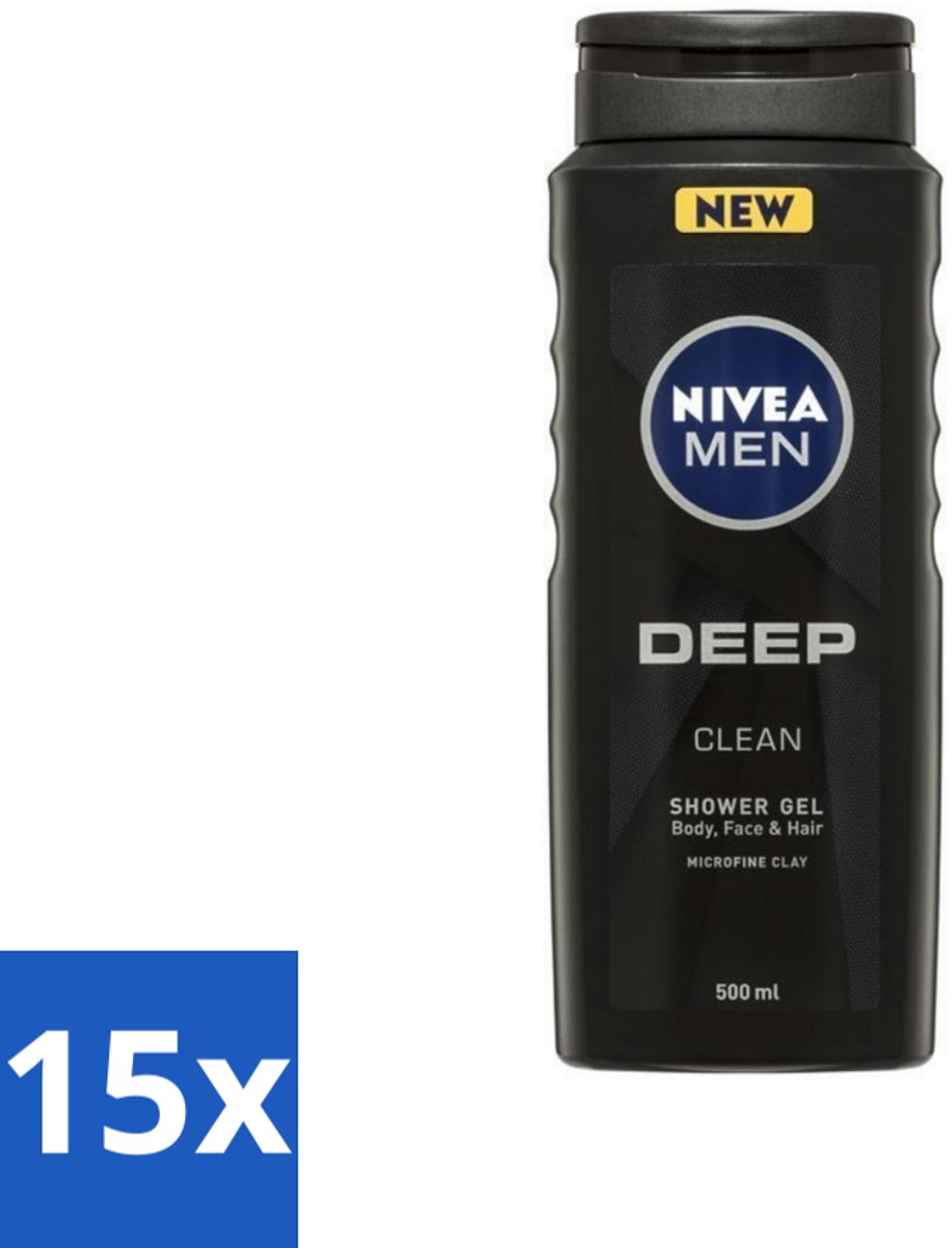 15 x NIVEA MEN - Douchegel - Deep Clean 3-in-1 - 500 ml - Voordeelverpakking - 15 stuks