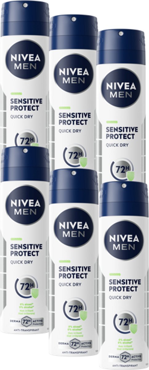 NIVEA MEN Sensitive Protect Deodorant Spray - 6 x 150 ml - Voordeelverpakking