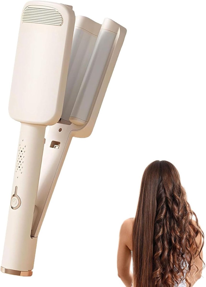 OIMG 32MM Keramische Krultang - 3 Barrels Beach Wave Krultang - 4 instelbare temperaturen(160°C-220°C) - anti-verbranding - Frizz-Free Golven voor Alle Haartypen - geschikt voor beginners - golvende stijltang - melkachtig wit