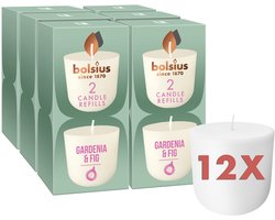 Bolsius - CleanLight - 12 Gegeurde Navullingen - Gardenia & Fig - 24 Branduren - Navulbare Geurkaarsen