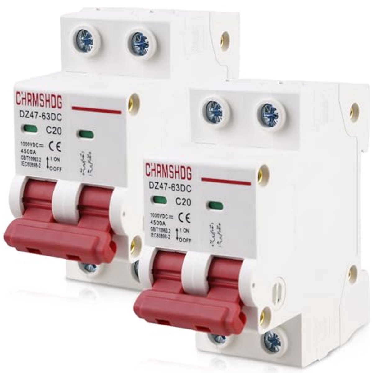 2 Stuks Stroomonderbrekers DC 1000 V 20 A voor Fotovoltaïsche Systemen - Veiligheidsschakelaar en Mini-Stroomschakelaar 35 mm