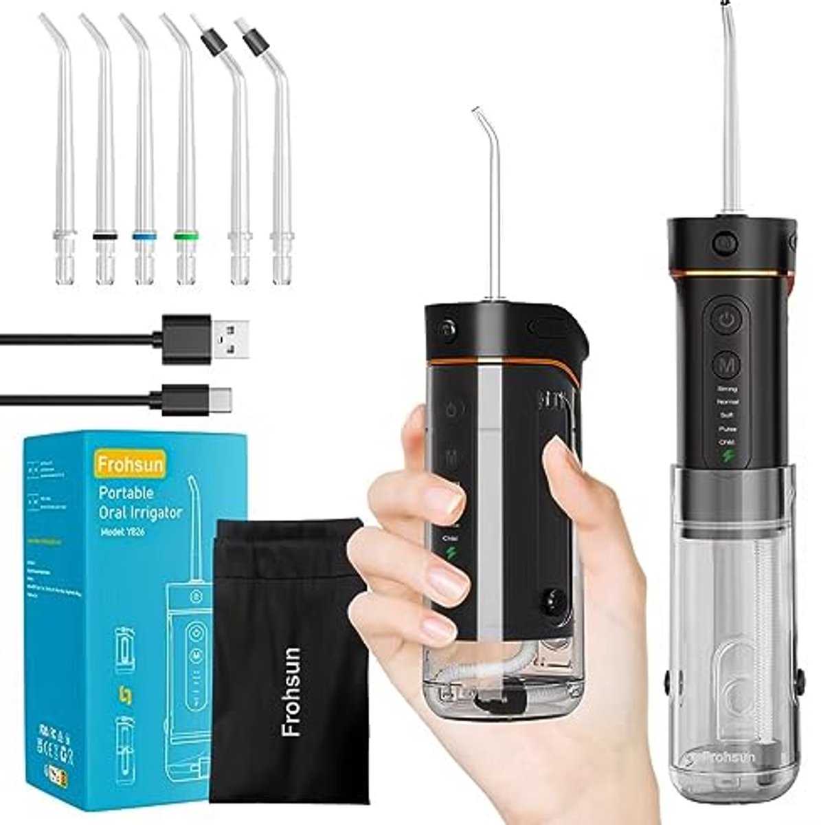 Intrekbare Water Dental Flosser Draadloze Monddouche voor Tandheelkundige Gezondheid met 5 Drukmodi en 6 Tips